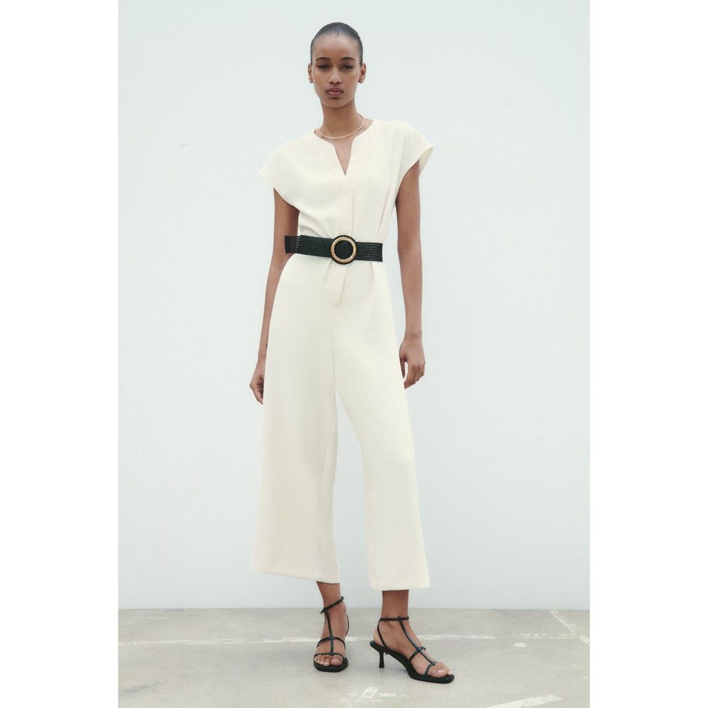 ZARA Wide Leg Jumpsuit White Small